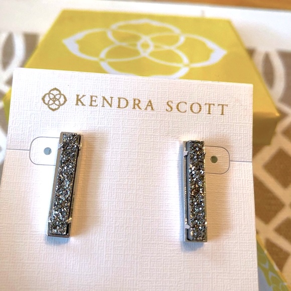 NWT Kendra Scott Levi RARE & Retired Platinum Drusy Earrings Silver Hard To Find - Picture 8 of 13